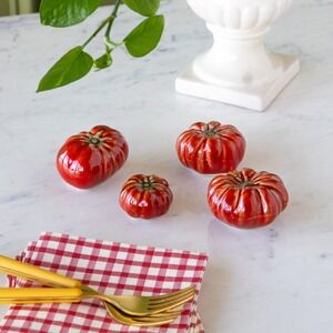 ONE HUNDRED 80 DEGREES Ceramic Tomatos OS Red Kitchen Decor Set of 4 Zodax NEW